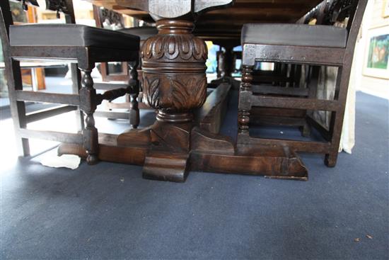 A large and impressive 17th century style oak refectory table, 11ft 6in. x 4ft, H.2ft 6in.